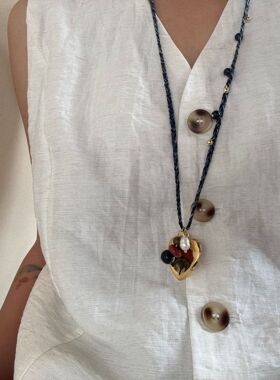 小众设计编织项链绳可调节陶瓷星星配饰帐篷吊坠爱心天然石毛衣链