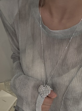 ins博主同款设计感爱心项链女简约气质长款手工串珠毛衣链配饰女