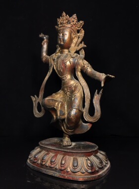 藏传黄铜仿古鎏金观音菩萨度母站佛摆件居家堂大号香案用品40cm