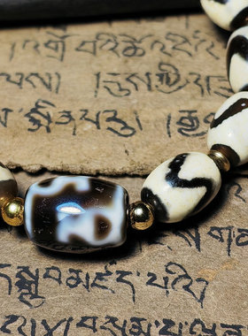 藏传天然页岩玛瑙虎纹虎牙天珠桶珠勒珠手串龟甲寿纹手链男女手饰