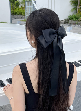 学院风黑色缎面大蝴蝶结飘带发夹