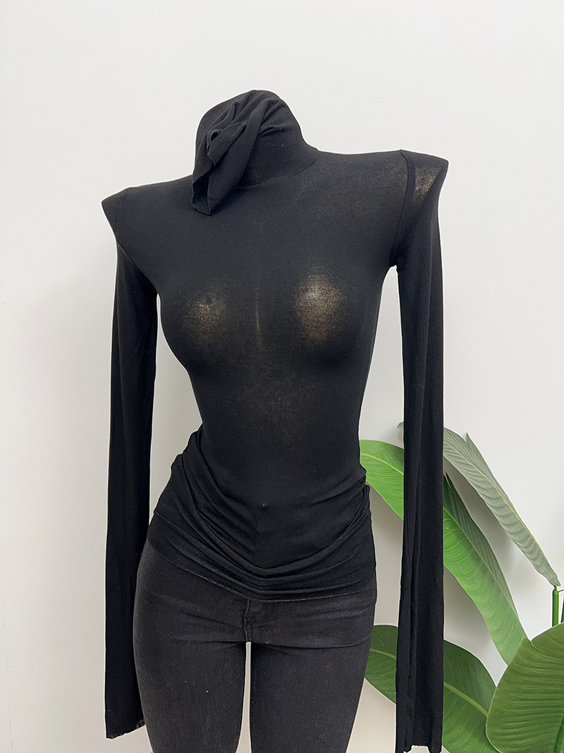 薄款微透~基础款堆堆领打底衫女高领长袖T恤纯色紧身内搭上衣秋 - 图1