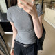 Small round neck sexy tight-fitting slimming slightly see-through short-sleeved top