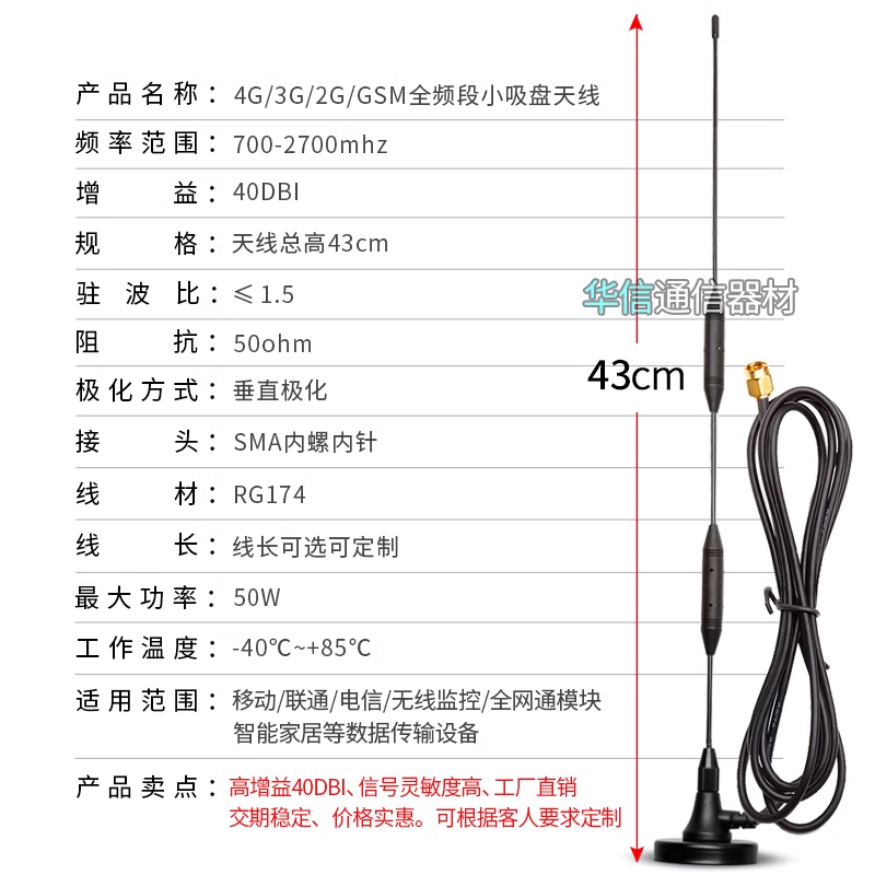 全向高增益天线接收发射 GSM 2G 3G 4G LTE信号增强吸盘天线 - 图0