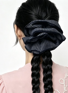 张婧仪苗靖同款格纹大肠圈发圈韩系慵懒复古丸子头发绳通勤头花女