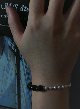黑潮天然淡水珍珠黑曜石手链