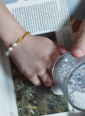 野性诗行 天然淡水巴洛克珍珠手链14k包金 中性小众百搭轻奢 H023