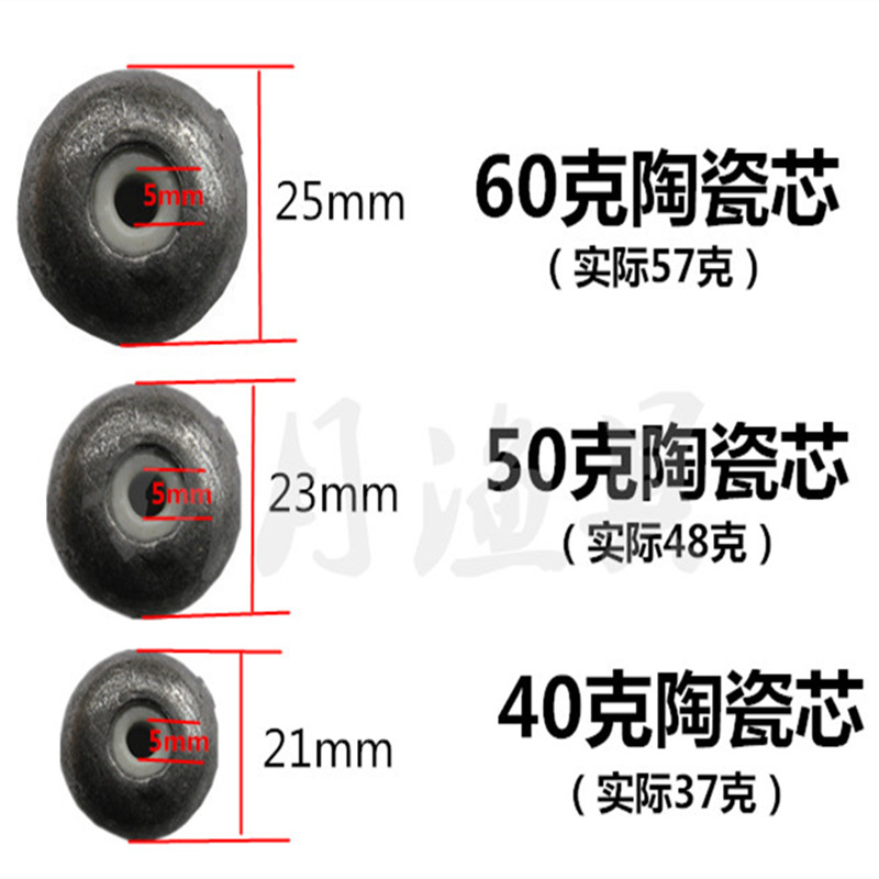 精品陶瓷芯铅坠40g50g60g通心坠大眼圆坠算盘珠坠定位坠不伤线 - 图2