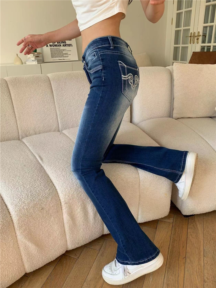 辣妹水洗刺绣微喇叭牛仔裤大码女装秋季新款低腰修身显瘦拖地裤子,淘宝优惠券,粉丝福利购,淘宝优惠卷