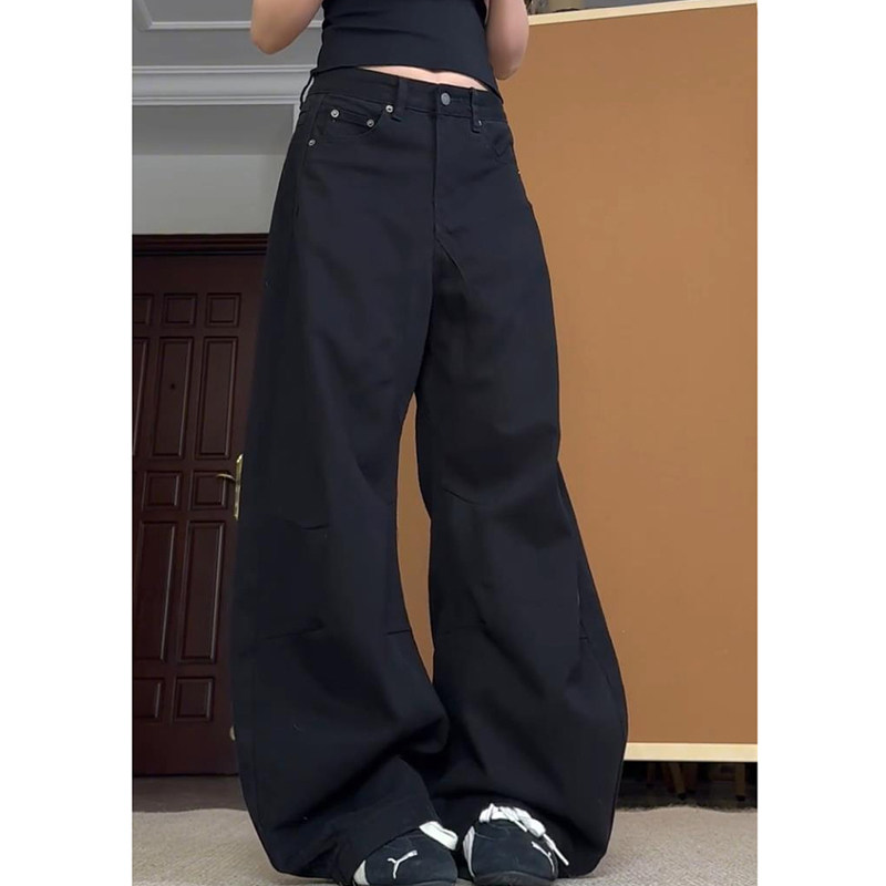 美式解构褶皱牛仔裤大码女装2025新款复古宽松显瘦廓形弯刀阔腿裤,淘宝优惠券,粉丝福利购,淘宝优惠卷