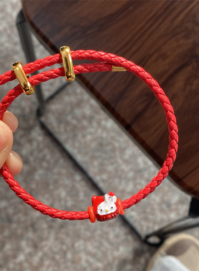 潘家风格本命年发财红凯蒂猫手链女百搭甜美手绳diy卡通系列手镯