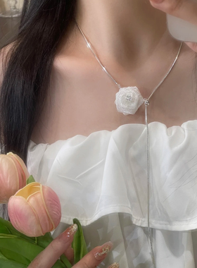 2025新款网红ins网红玫瑰花水晶锁骨链女百搭时尚气质长款项链