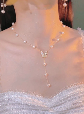 锁骨链珍珠蝴蝶项链女性