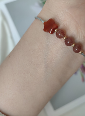 南红金线编织小众草莓晶手绳