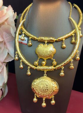 宝宝平安锁黄铜镀金吊坠项链婴儿男女聪明伶俐项圈长命金锁满月