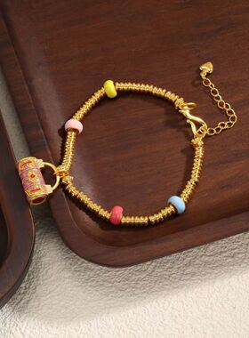 新款复古繁花似锦烧蓝锁包手链平安锁新中式国风手串女