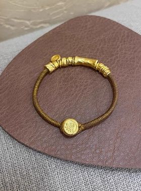 黄金色盘缠福牌手链女新款复古小众设计碎金子棕色手绳送女友礼物