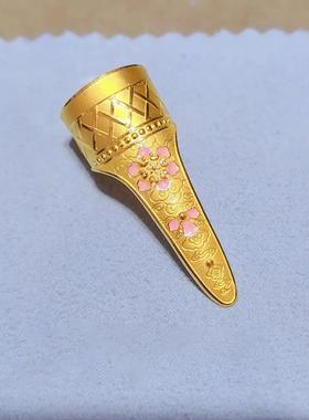 古法蜜粉金色珐琅宫廷风指甲护甲套戒指女款粉色烧蓝雕花古装配饰