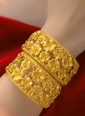 新款繁花似锦镀金色镂空花丝开口手镯结婚仿真三金拍照装饰品