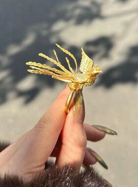 花边戒指古法凤凰婚嫁活口戒可调节时尚精致轻奢金色高级感戒指