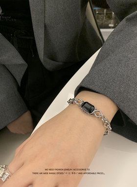 YUSTUDIO情侣钛钢人工黑宝石手链