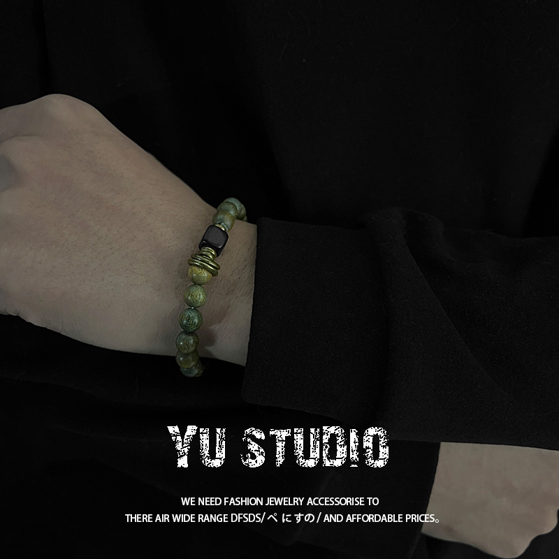 YUSTUDIO原创设计绿檀木手串小众新中式民族风佛系情侣复古手链