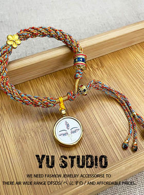 YUSTUDIO西藏手绘黄铜唐卡白度母手链转经轮本命年转运手绳饰品