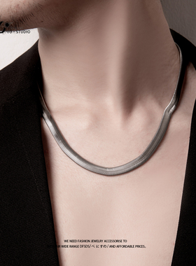 YUSTUDIO钛钢宽蛇骨链情侣项链