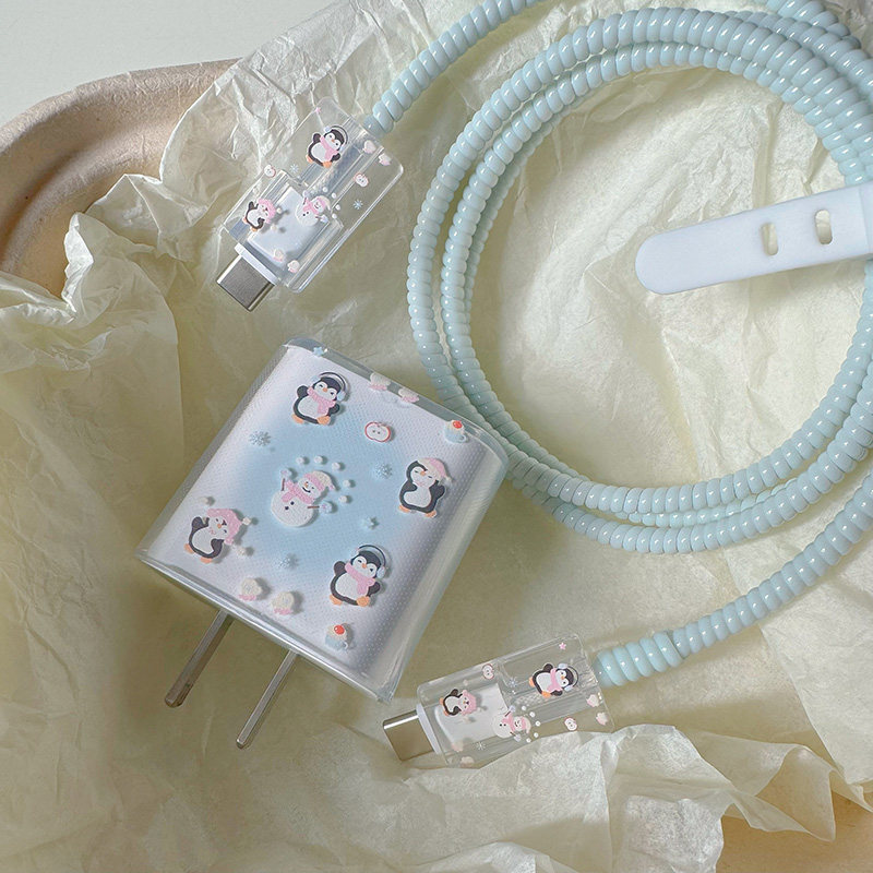 企鹅雪人充电器保护头适用于iPhone16/15数据线保护套缠绕线防折,淘宝优惠券,粉丝福利购,淘宝优惠卷