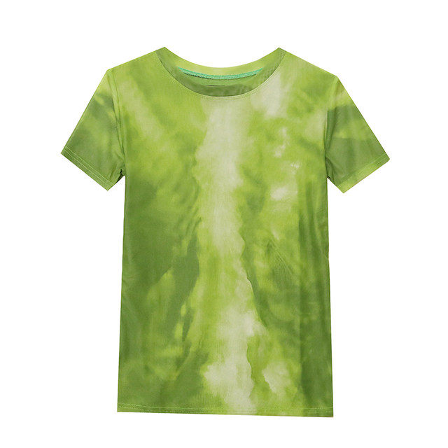 Fashionable gauze tie-dye printed green short-sleeved T-shirt for women