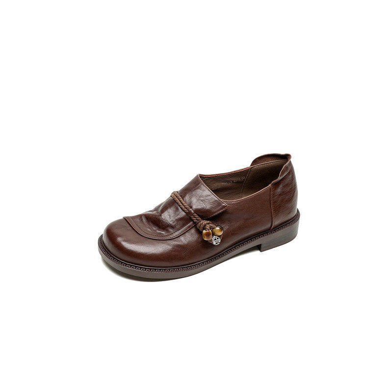 巨软~低跟真皮乐福鞋女新中式国潮小皮鞋深口休闲平底单鞋乐福鞋,淘宝优惠券,粉丝福利购,淘宝优惠卷