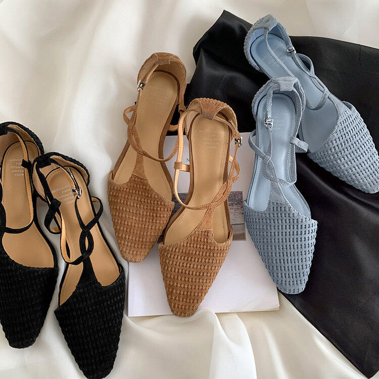 新款夏季简约浅口后空舒适凉鞋编织羊皮小猫跟包头单鞋时尚女鞋,淘宝优惠券,粉丝福利购,淘宝优惠卷