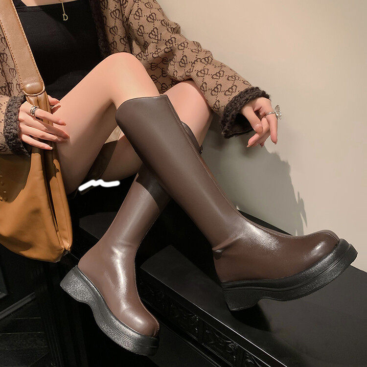 显瘦休闲靴子女松糕跟不过膝长靴bai搭厚底粗跟烟筒骑士靴高筒靴,淘宝优惠券,粉丝福利购,淘宝优惠卷