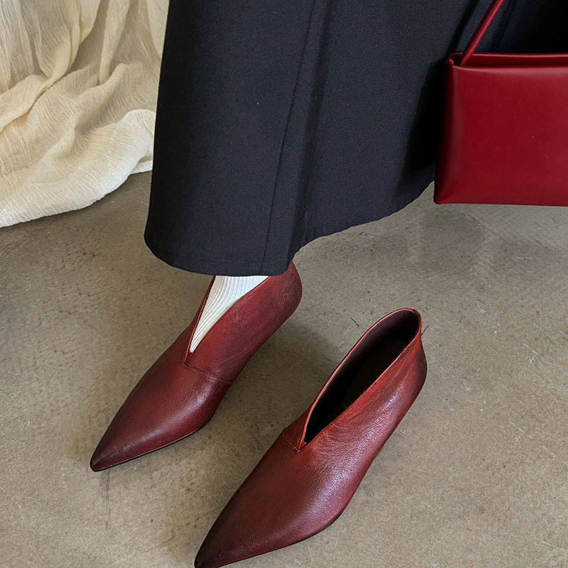 精致贵气复古擦色V口猫跟及裸靴2024秋季新款牛皮气质百搭时装靴,淘宝优惠券,粉丝福利购,淘宝优惠卷