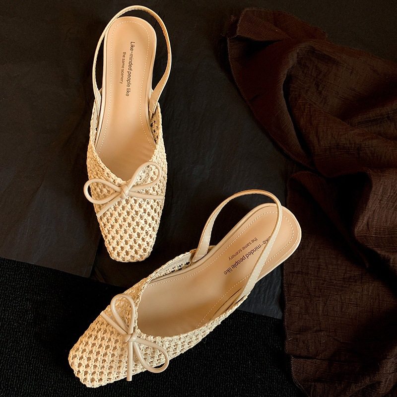 高跟单鞋女2025年新款春夏法式复古编织包头粗跟外穿后空罗马凉鞋,淘宝优惠券,粉丝福利购,淘宝优惠卷