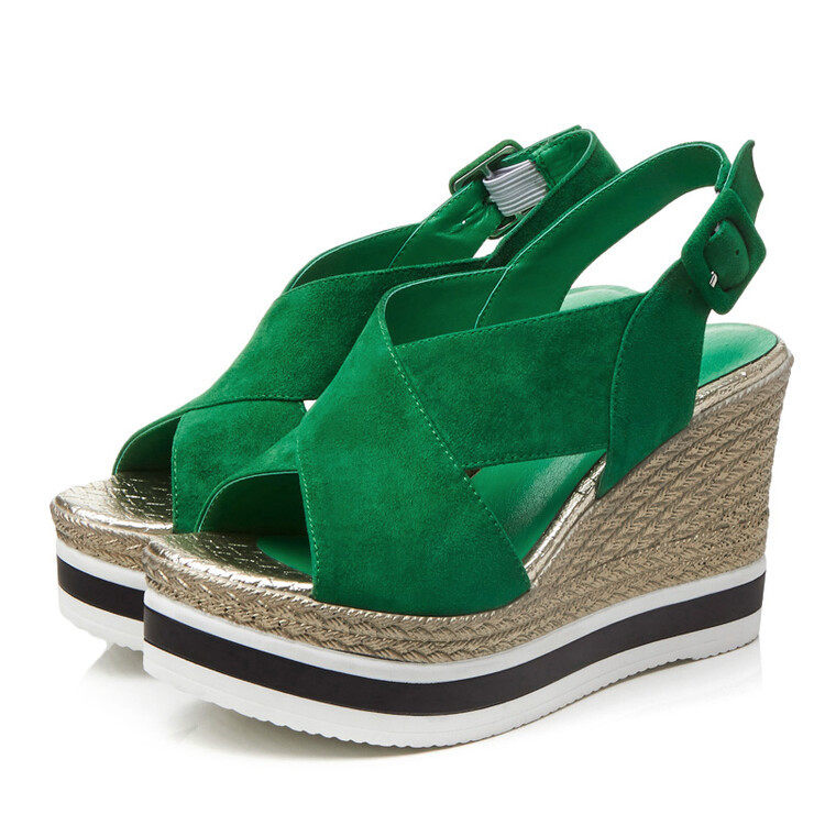 2024夏新款欧洲站真皮厚底坡跟磨砂一字扣超高跟罗马松糕鞋凉鞋女,淘宝优惠券,粉丝福利购,淘宝优惠卷