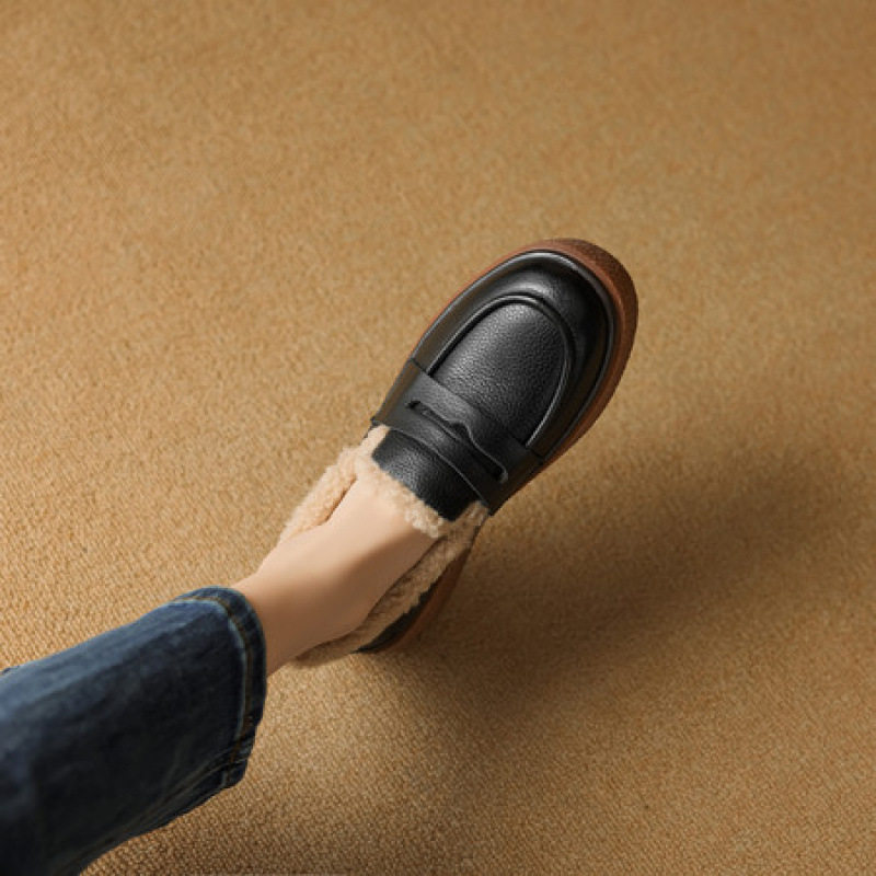 4CM休闲厚底乐福鞋女2025冬季新款一脚蹬加绒懒人鞋时尚百搭女鞋,淘宝优惠券,粉丝福利购,淘宝优惠卷