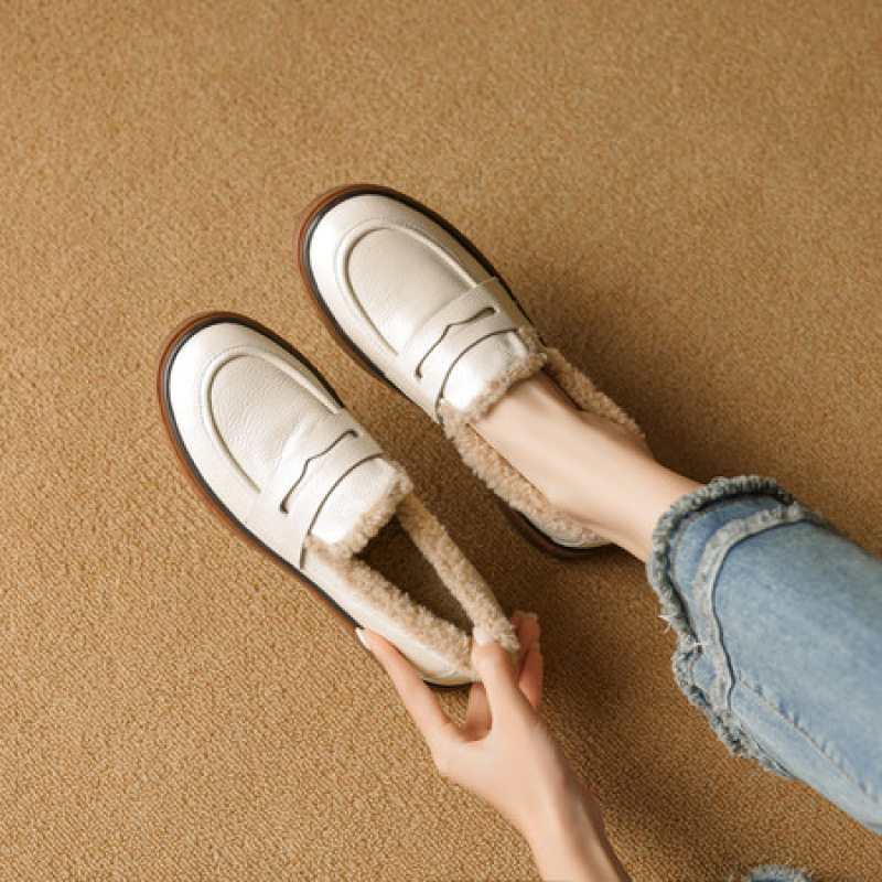 4CM休闲厚底乐福鞋女2025冬季新款一脚蹬加绒懒人鞋时尚百搭女鞋,淘宝优惠券,粉丝福利购,淘宝优惠卷