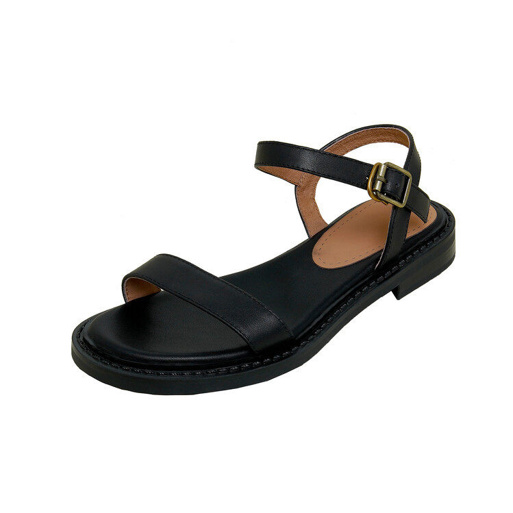 2023夏季新款软底低跟复古风厚底百搭纯色一字带平底罗马凉鞋女夏,淘宝优惠券,粉丝福利购,淘宝优惠卷