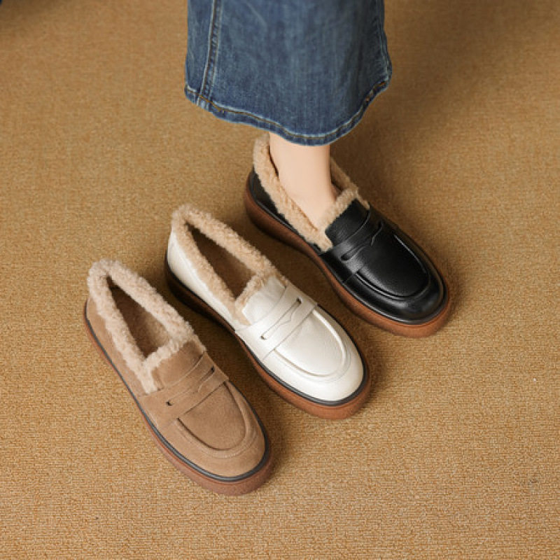 4CM休闲厚底乐福鞋女2025冬季新款一脚蹬加绒懒人鞋时尚百搭女鞋,淘宝优惠券,粉丝福利购,淘宝优惠卷