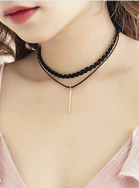 韩版百搭项链女学生绒带蕾丝黑色