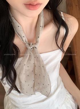 韩系休闲波点小丝巾发带女新款夏季装饰领巾长条围巾飘带发饰