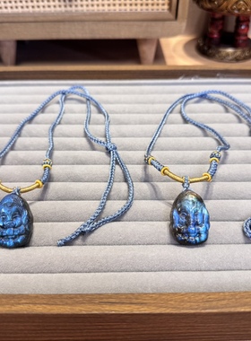 贝奇手作· 天然拉长石灰月光 象神宝宝项链水晶吊坠毛衣链