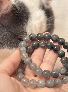 贝奇手作·渐变灰兔毛 10mm 水晶手串情侣款男女款深灰色高级灰调