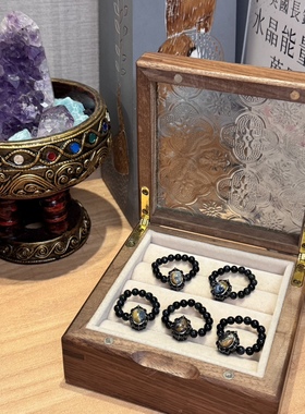 贝奇手作· 孤品 彼得石魔法盒子 蓝虎眼串珠戒指