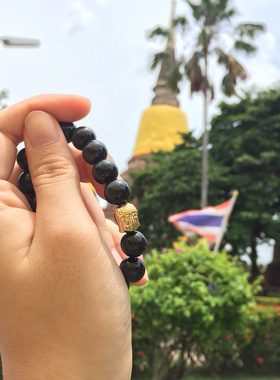 贝奇手作·泰国黑曜石佛珠。情侣佛系少女水晶手链【平安】