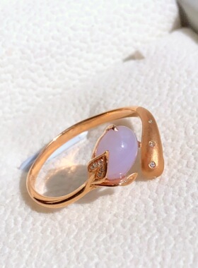 燕玺家 18K玫瑰金紫翡翠戒指 紫罗兰翡翠 开口指环 可调节 彩金