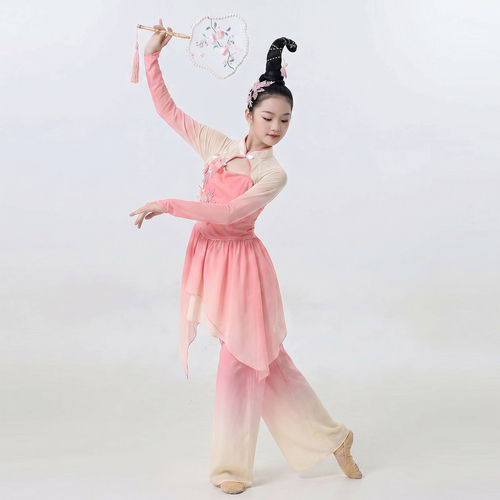 儿童古典舞演出服飘逸民族舞伞舞中国风女童扇子舞练功服表演服装 - 图1