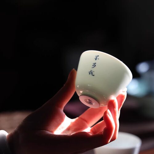 甜白釉 隋白杯 全手工 青花诗文 不可说 未闲&振桓  温润如玉 - 图0