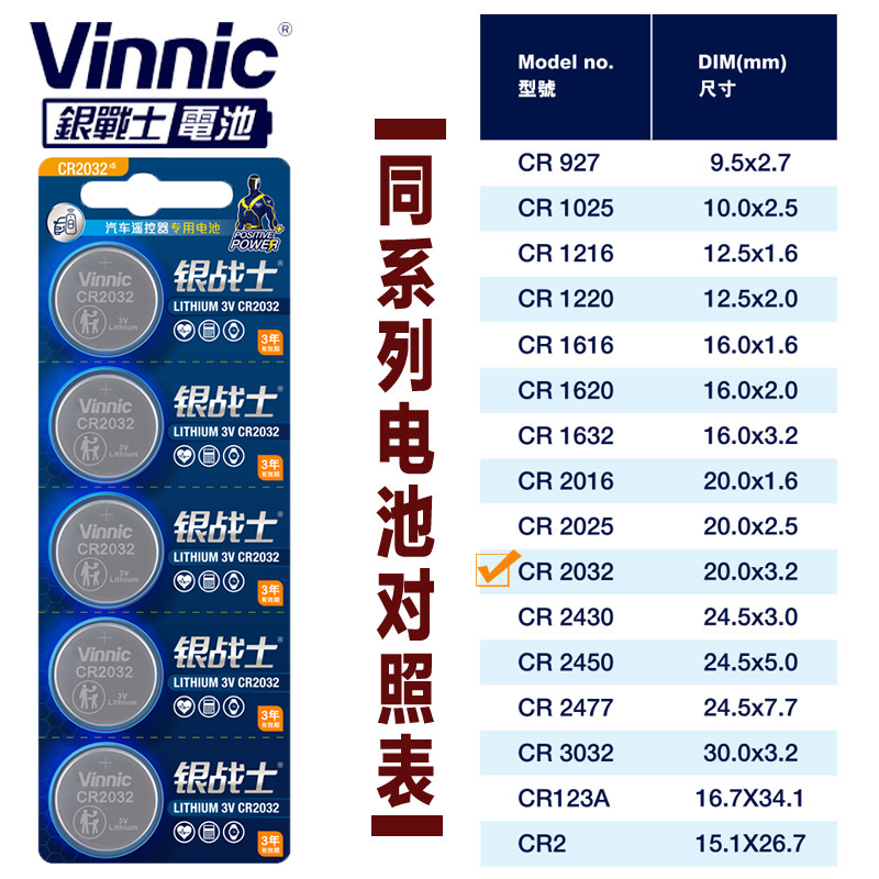 CR2032/CR3032纽扣电池适用于汽车遥控器电子秤电视遥控智能盒子温度时钟3V手写板额温枪GShock手表手写板用